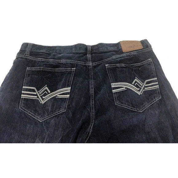 Ecko Unltd Men's Rhino Jeans 40x32 Straight Fit Blue Denim Embroidered Y2K 90s - Picture 10 of 15